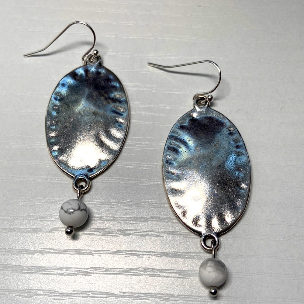Handmade silver and howlite earrings nickel free.